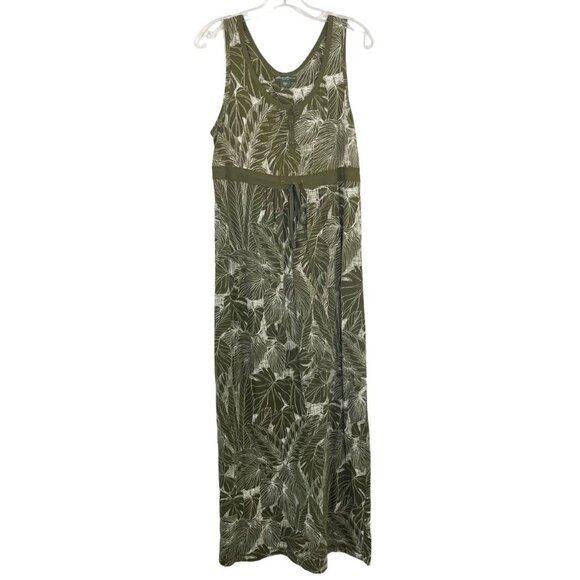 Eddie Bauer Green Palm Leaf Print Maxi Dress Sleeveless - Size Medium - Picture 1 of 7